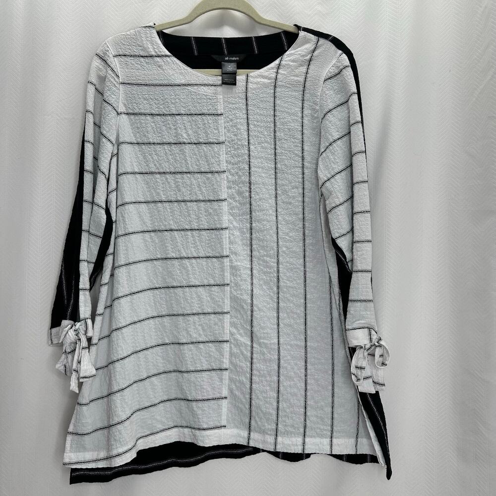 Ali Miles color block blouse black white striped